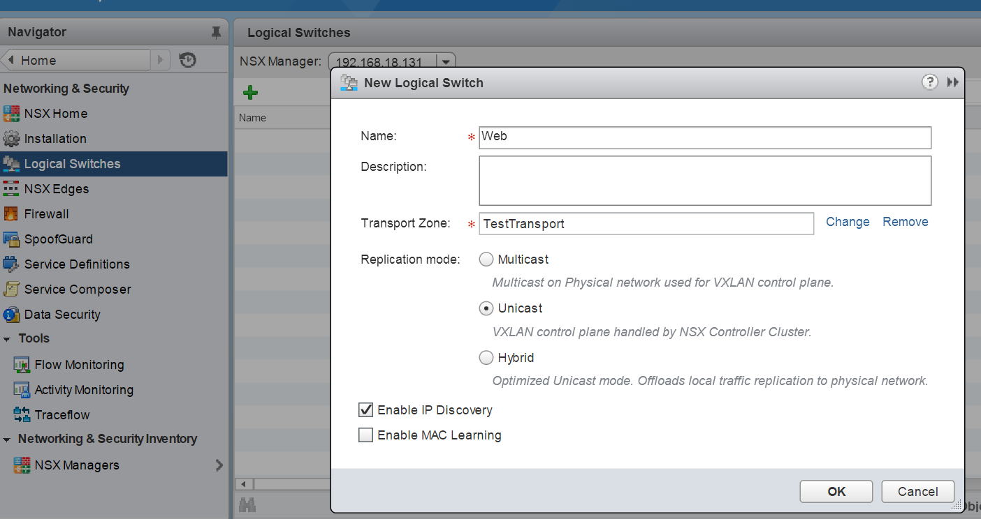 VMware NSX Logical Switch and DLR config GUI-API