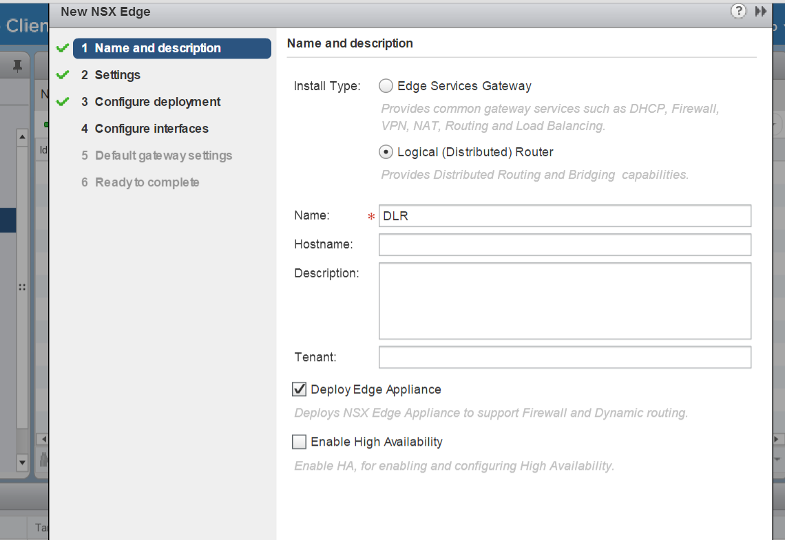 VMware NSX Logical Switch and DLR config GUI-API